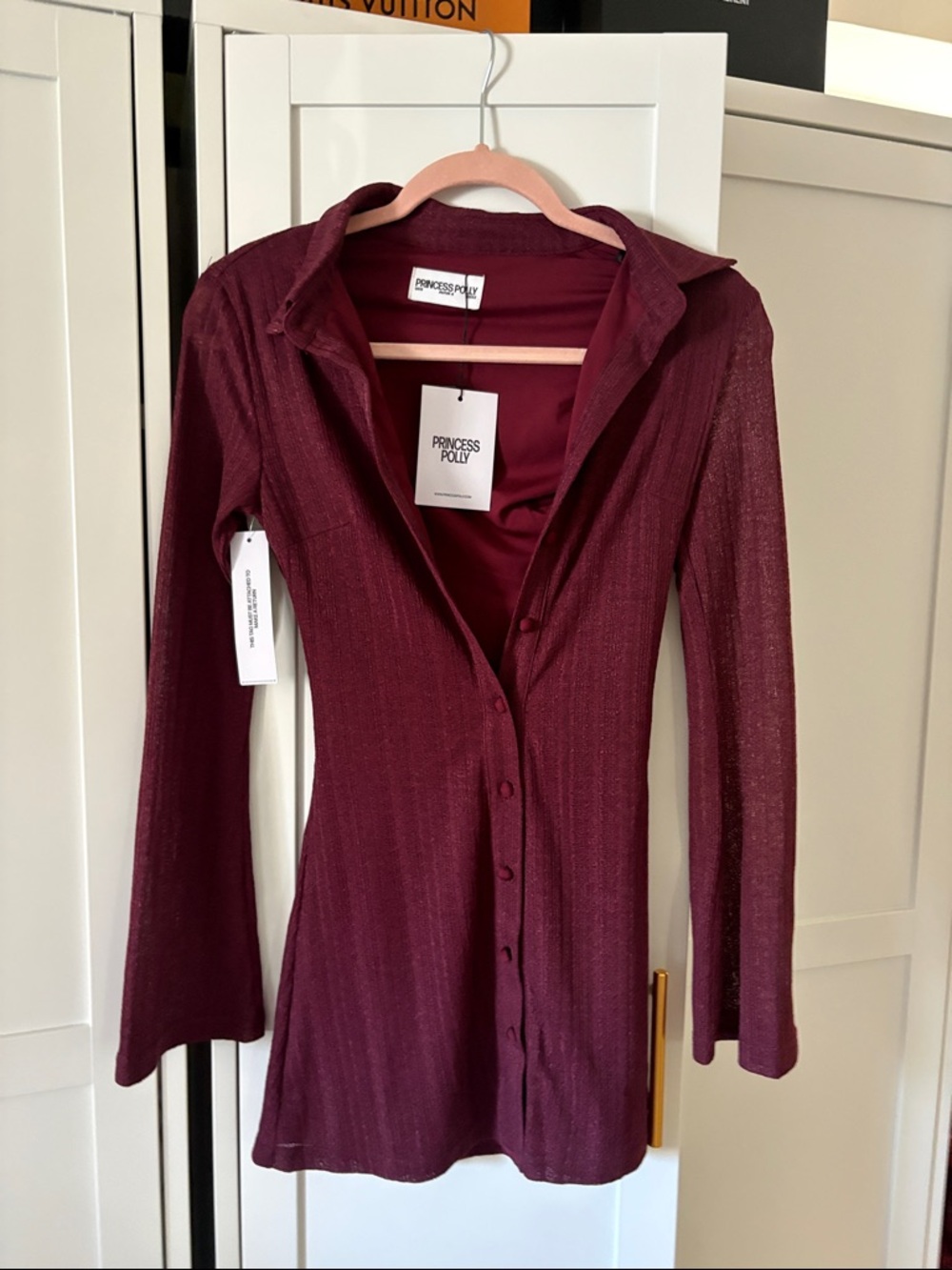 Princess Polly Burgundy Ribbed Button-Up Top